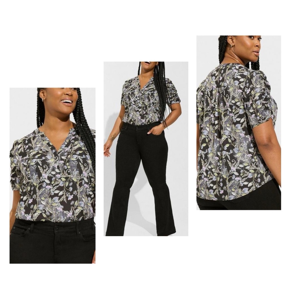 Torrid Harper Georgette Ruched Short Sleeve Blouse